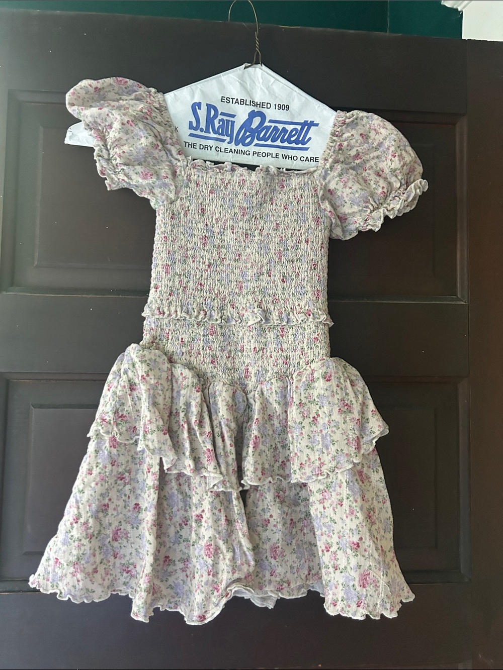 Katie J NYC Floral Smocked Puff-Sleeve Dress - Pink & Cream